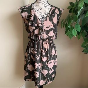 Eight Sixty Ruffled Abstract Print Sleeveless Dress Green Sz XS